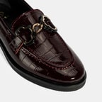 Kadın Bordo Kroko Baskılı Toka Detaylı Deri Loafer