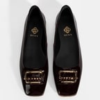 Kadın Bordo Metal Toka Aksesuarlı Rugan Babet