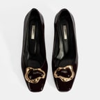 Kadın Bordo Metal Toka Aksesuarlı Rugan Topuklu Ayakkabı