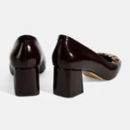 Kadın Bordo Metal Toka Aksesuarlı Rugan Topuklu Ayakkabı