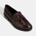 Kadın Bordo Püskül Detaylı Deri Loafer