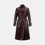 Kadın Bordo Yakalı Deri Trençkot