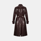 Kadın Bordo Yakalı Deri Trençkot