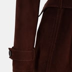 Kadın Bordo Yakalı Süet Deri Trençkot