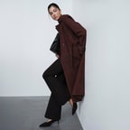 Kadın Bordo Yakalı Süet Deri Trençkot