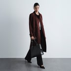 Kadın Bordo Yakalı Süet Deri Trençkot