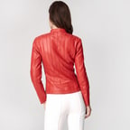 Kadın Deri Fit Panelli Biker Ceket