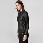 Kadın Deri Fit Panelli Biker Ceket