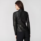 Kadın Deri Fit Panelli Biker Ceket