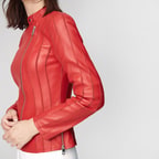 Kadın Deri Fit Panelli Biker Ceket