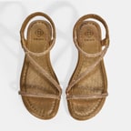 Kadın Gold Lastik Bantlı Taşlı Sandalet