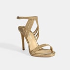 Kadın Gold Simli Bantlı Topuklu Abiye Sandalet