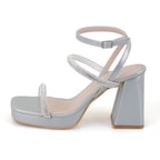 Kadın Gri Ayarlanabilir Tokalı Topuklu Sandalet