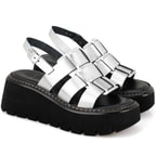 Kadın Gri Dolgu Tabanlı Deri Sandalet