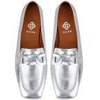 Kadın Gümüş Deri Loafer