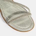 Kadın Gümüş Lastik Bantlı Taşlı Sandalet