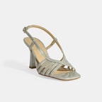 Kadın Gümüş Simli Topuklu Abiye Sandalet