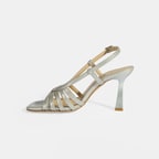 Kadın Gümüş Simli Topuklu Abiye Sandalet