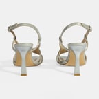 Kadın Gümüş Simli Topuklu Abiye Sandalet