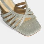 Kadın Gümüş Simli Topuklu Abiye Sandalet