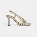 Kadın Gümüş Simli Topuklu Abiye Sandalet