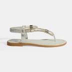 Kadın Gümüş Taşlı Lastik Bantlı Parmak Arası Sandalet