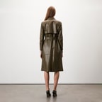 Kadın Haki Uzun Gömlek Yaka Deri Trençkot