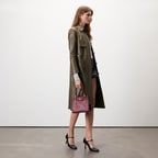 Kadın Haki Uzun Gömlek Yaka Deri Trençkot