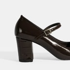 Kadın Kahve Ayarlanabilir Metal Tokalı Mary Jane Topuklu Ayakkabı