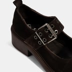 Kadın Kahve Ayarlanabilir Metal Tokalı Mary Jane Süet Ayakkabı