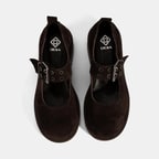 Kadın Kahve Ayarlanabilir Metal Tokalı Mary Jane Süet Ayakkabı