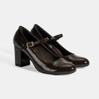 Kadın Kahve Ayarlanabilir Metal Tokalı Mary Jane Topuklu Ayakkabı