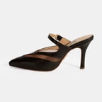 Kadın Kahve Ayarlanabilir Tokalı Deri Abiye Topuklu Terlik