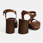 Kadın Kahve Ayarlanabilir Tokalı Deri Topuklu Sandalet