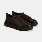 Kadın Kahve Bağcıklı Deri Spor Ayakkabı