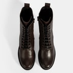 Kadın Kahve Bağcıklı Kalın Topuklu Deri Bot