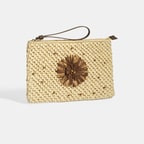 Kadın Kahve Çiçek Detaylı Hasır El Çantası