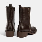 Kadın Kahve Fermuarlı Deri Topuklu Bot