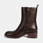 Kadın Kahve Fermuarlı Deri Topuklu Bot