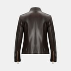 Kadın Kahve Hakim Yakalı Fit Deri Ceket