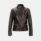 Kadın Kahve Hakim Yakalı Fit Deri Ceket