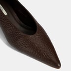 Kadın Kahve İnce Kısa Topuklu Deri Ayakkabı