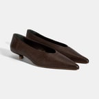 Kadın Kahve İnce Kısa Topuklu Deri Ayakkabı