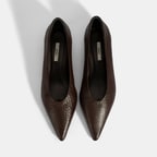 Kadın Kahve İnce Kısa Topuklu Deri Ayakkabı