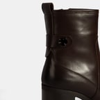 Kadın Kahve Kalın Topuklu Deri Bot