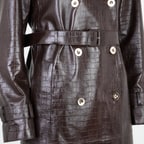 Kadın Kahve Kroko Baskılı Deri Trençkot