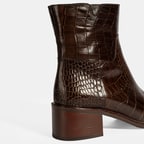 Kadın Kahve Kroko Baskılı Fermuarlı Deri Topuklu Bot