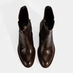 Kadın Kahve Kroko Baskılı Fermuarlı Deri Topuklu Bot