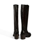 Kadın Kahve Kroko Baskılı Kalın Topuklu Deri Çizme