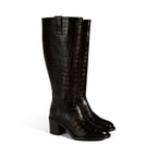 Kadın Kahve Kroko Baskılı Kalın Topuklu Deri Çizme